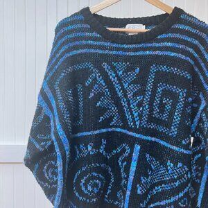 Fabe Vintage Aztec Pattern Long Sleeve Sweater Eye Swirl VTG Grandpa Mariana